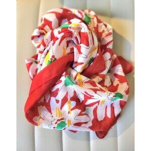 Vintage Made In Italy Hand Rolled Red Green Square Silken Scarf 30 in